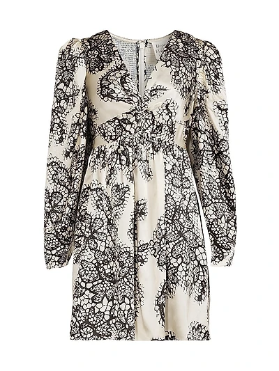 Lace Print Twist-Front A-Line Minidress