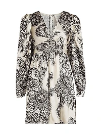 Lace Print Twist-Front A-Line Minidress
