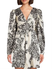Lace Print Twist-Front A-Line Minidress