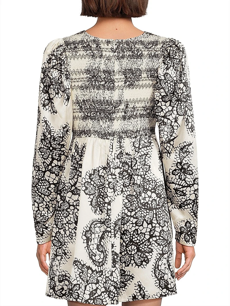 Lace Print Twist-Front A-Line Minidress