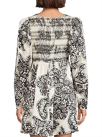 Lace Print Twist-Front A-Line Minidress