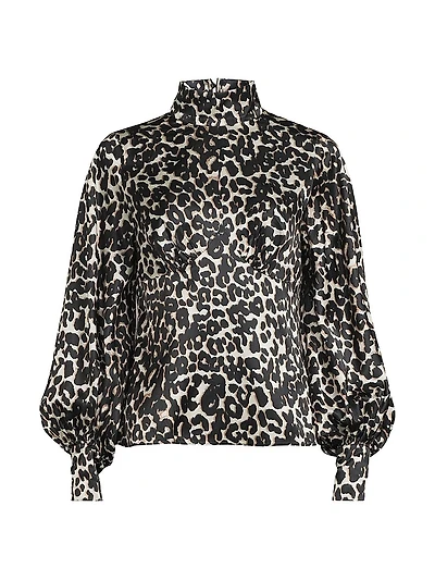 Leopard Satin Turtleneck Blouse