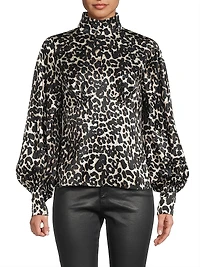 Leopard Satin Turtleneck Blouse
