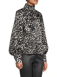 Leopard Satin Turtleneck Blouse