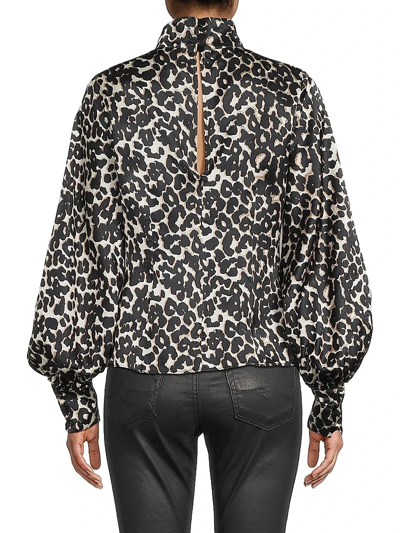 Leopard Satin Turtleneck Blouse