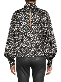 Leopard Satin Turtleneck Blouse