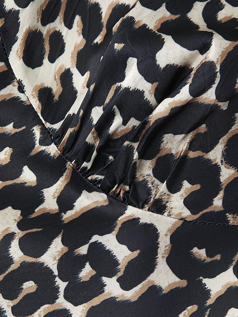 Leopard Satin Turtleneck Blouse