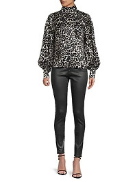 Leopard Satin Turtleneck Blouse