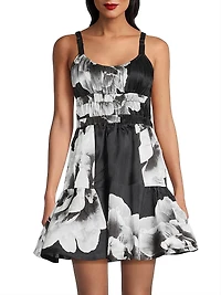 Floral Scoopneck Sleeveless Fit & Flare Minidress