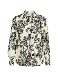 Lace Ruffle Cotton Button-Front Shirt