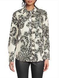 Lace Ruffle Cotton Button-Front Shirt