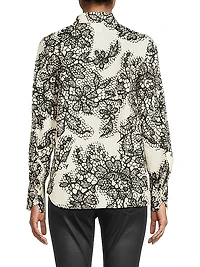 Lace Ruffle Cotton Button-Front Shirt