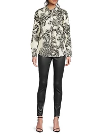 Lace Ruffle Cotton Button-Front Shirt