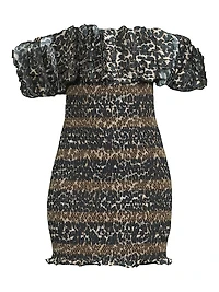 Leopard Smocked Off-The-Shoulder Minidress