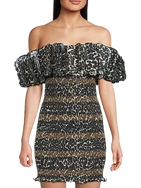 Leopard Smocked Off-The-Shoulder Minidress