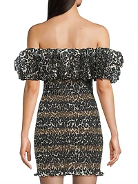 Leopard Smocked Off-The-Shoulder Minidress