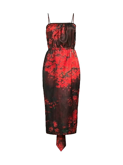 Abstract Draped Sleeveless Midi-Dress