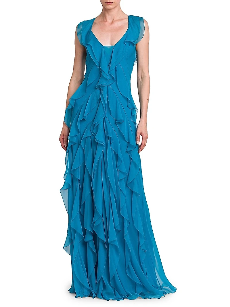 Ruffle Silk Sleeveless Gown