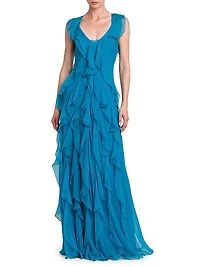 Ruffle Silk Sleeveless Gown