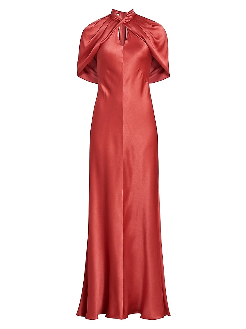 Satin Cape A-Line Gown