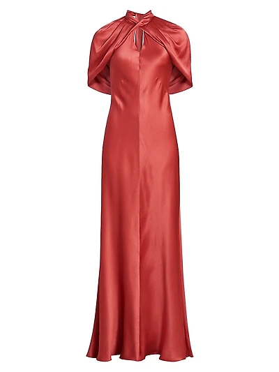 Satin Cape A-Line Gown