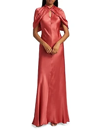 Satin Cape A-Line Gown