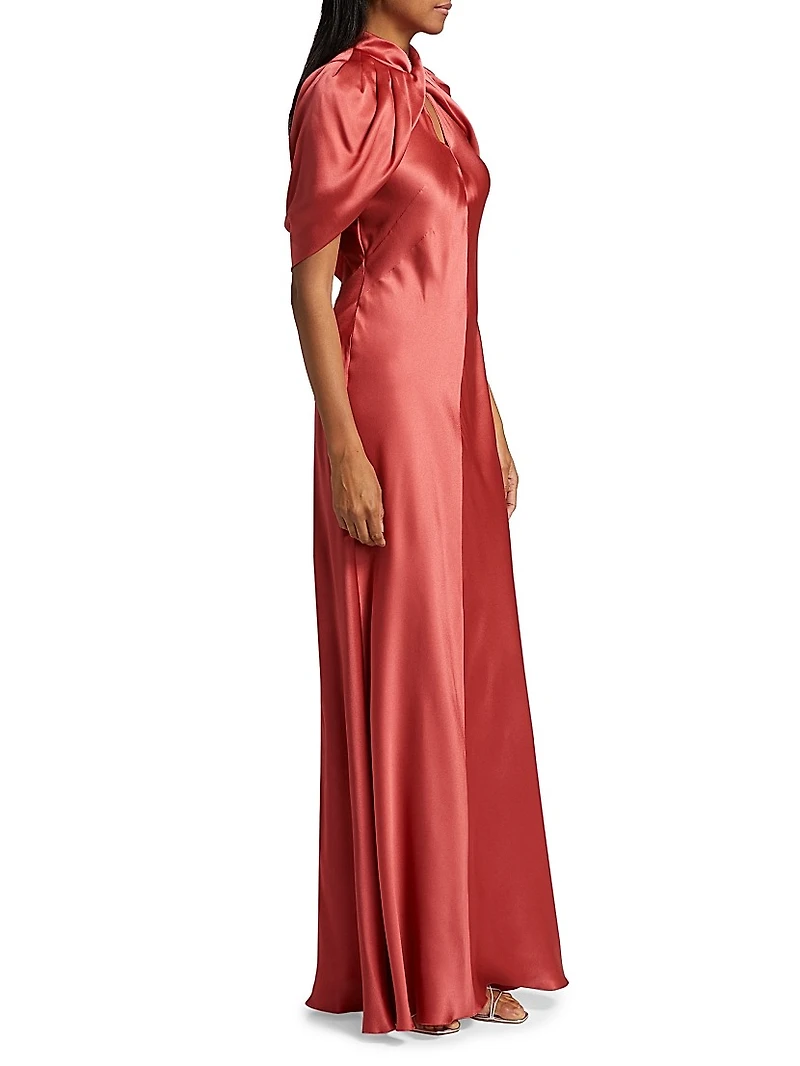Satin Cape A-Line Gown