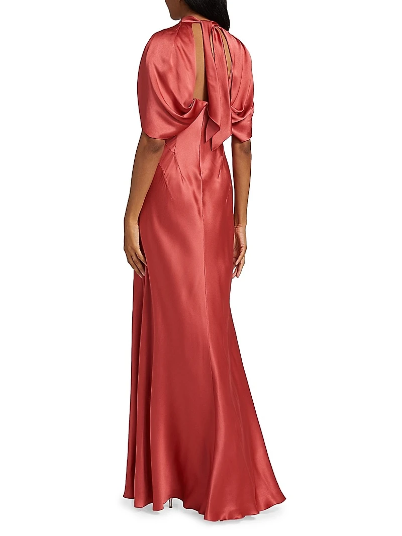 Satin Cape A-Line Gown