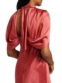 Satin Cape A-Line Gown