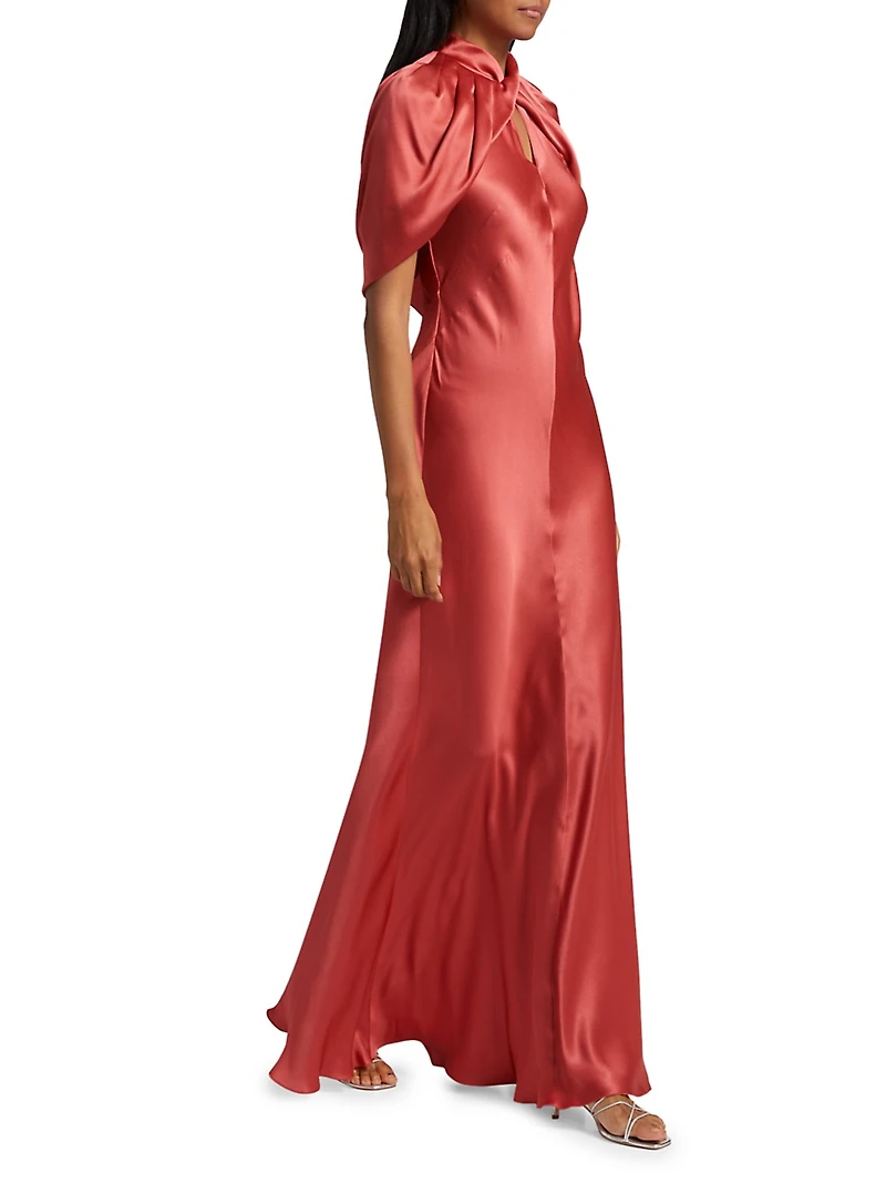 Satin Cape A-Line Gown