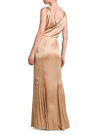 Pleated Satin Cowlneck Gown