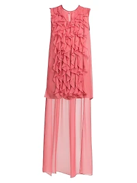Ruffled Chiffon Cape-Back Blouse