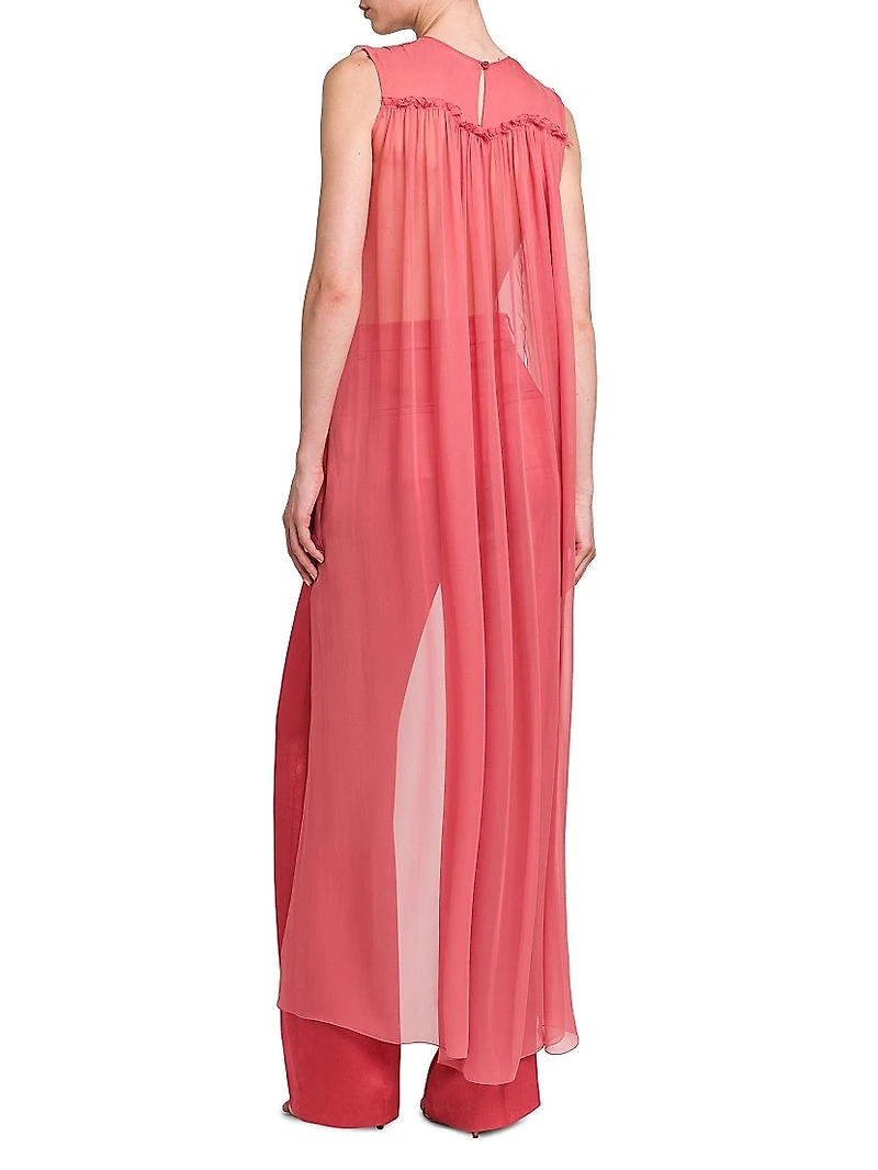 Ruffled Chiffon Cape-Back Blouse