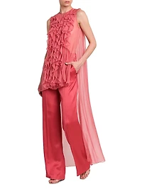 Ruffled Chiffon Cape-Back Blouse