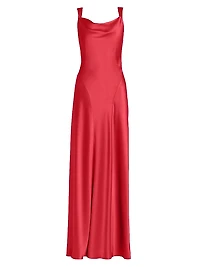 Satin Cut-Out Cowlneck Gown