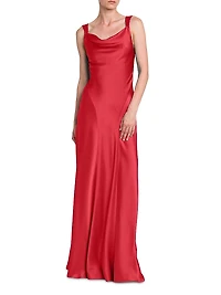 Satin Cut-Out Cowlneck Gown