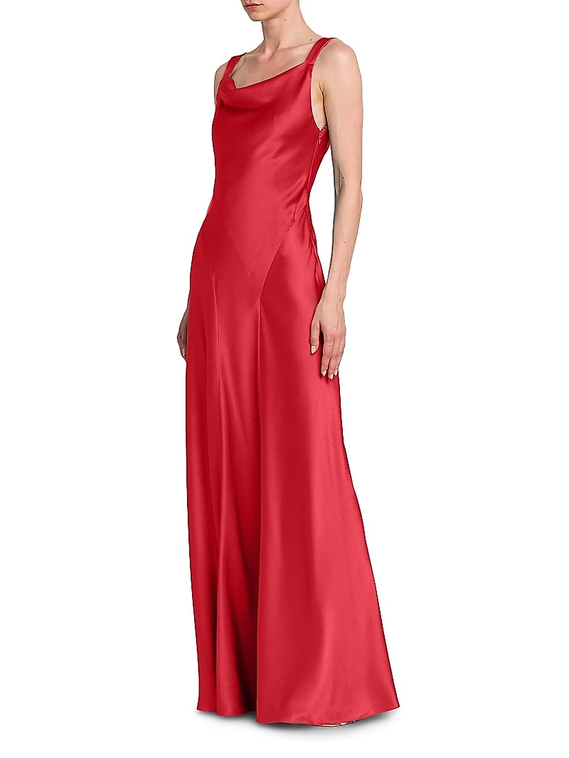 Satin Cut-Out Cowlneck Gown