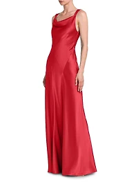 Satin Cut-Out Cowlneck Gown