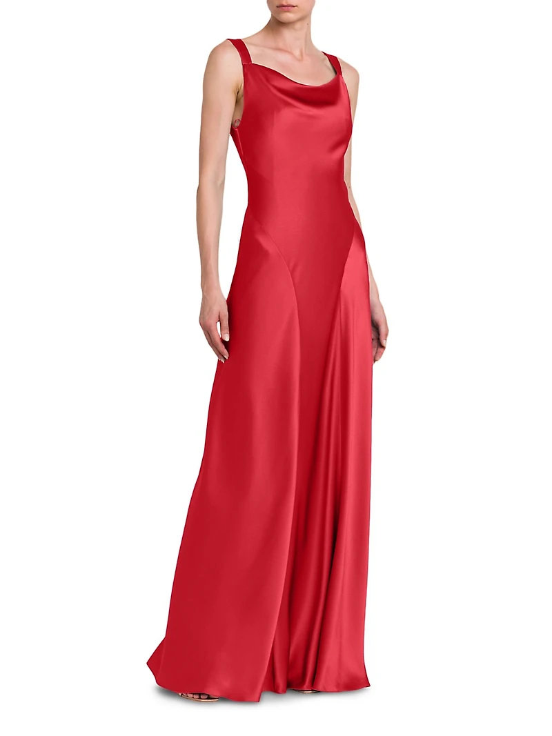 Satin Cut-Out Cowlneck Gown