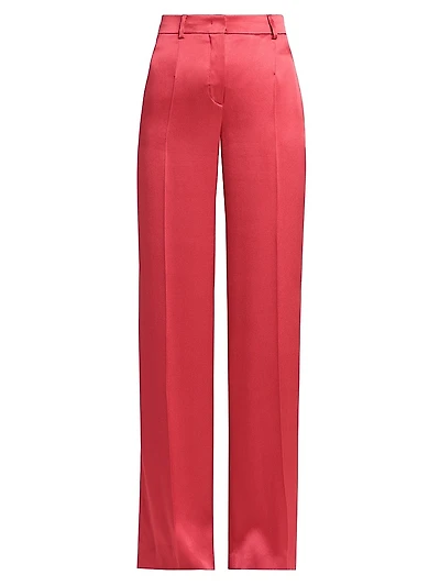 Satin High-Rise Straight-Leg Pants