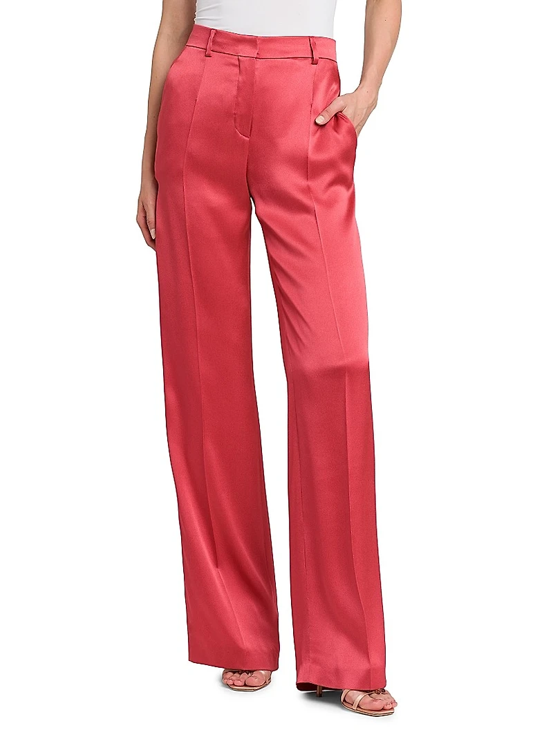 Satin High-Rise Straight-Leg Pants