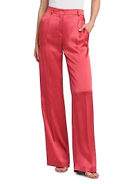 Satin High-Rise Straight-Leg Pants