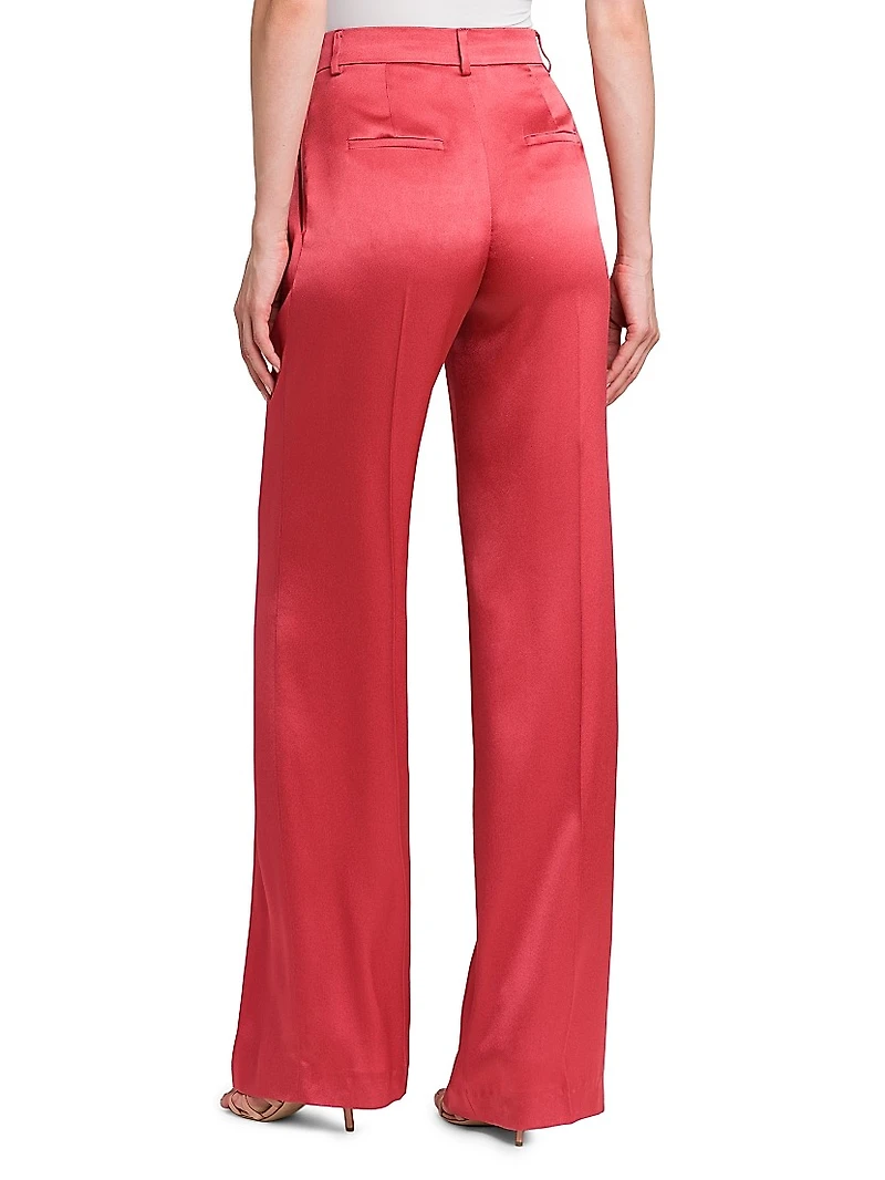 Satin High-Rise Straight-Leg Pants