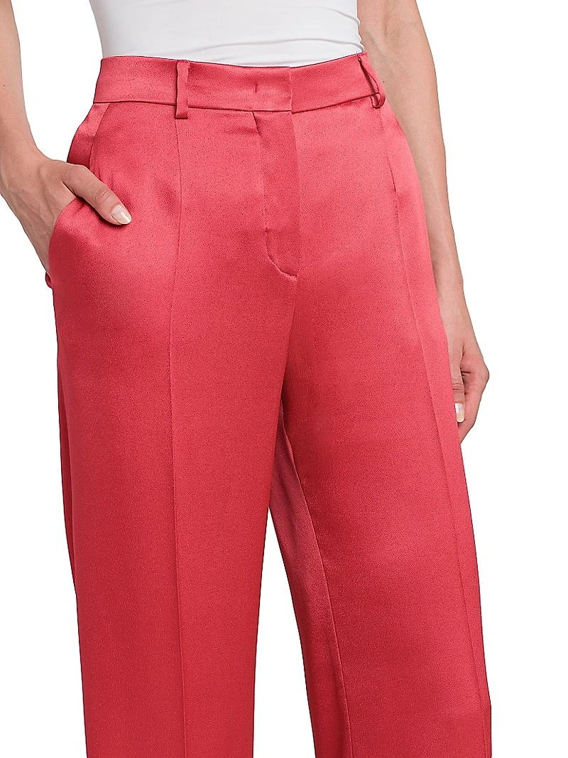 Satin High-Rise Straight-Leg Pants
