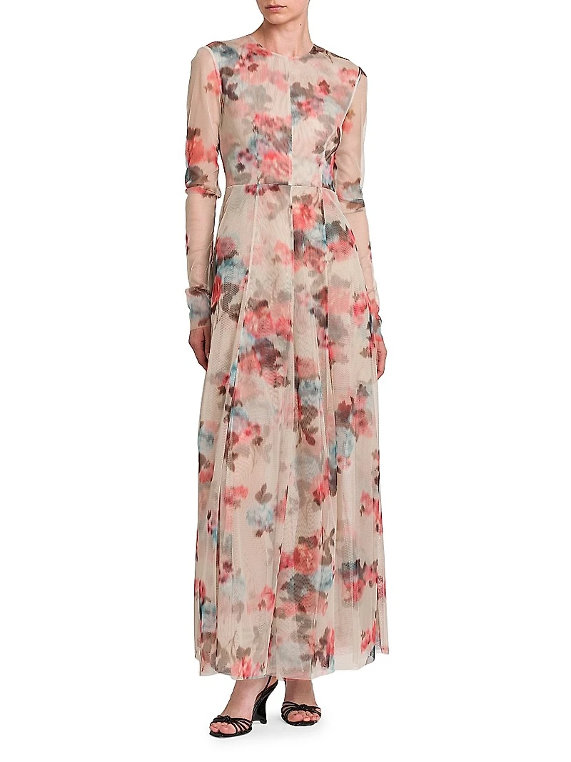 Floral Tulle Fit & Flare Maxi Dress