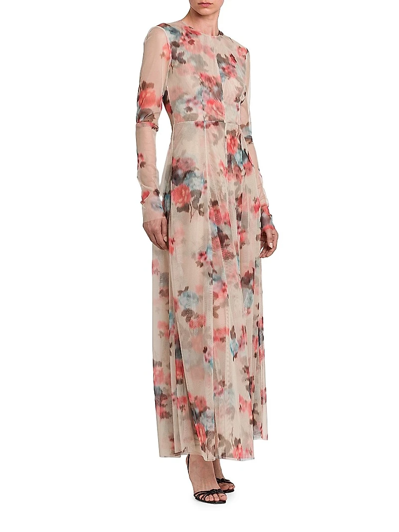 Floral Tulle Fit & Flare Maxi Dress