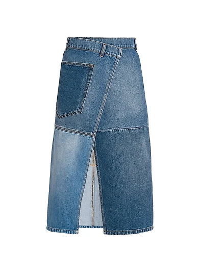 Asymmetric Patchwork Denim Midi-Skirt