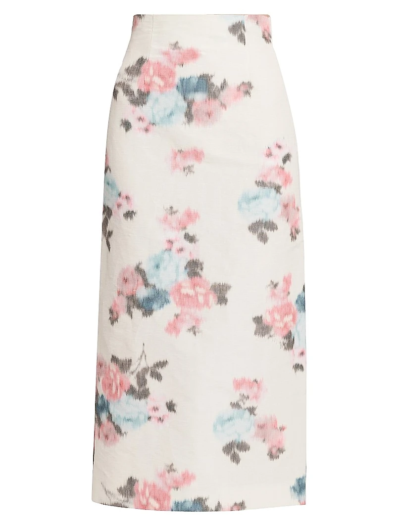 Floral Taffeta Pencil Midi-Skirt