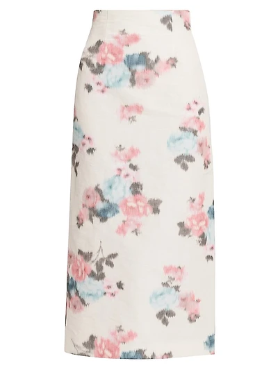 Floral Taffeta Pencil Midi-Skirt