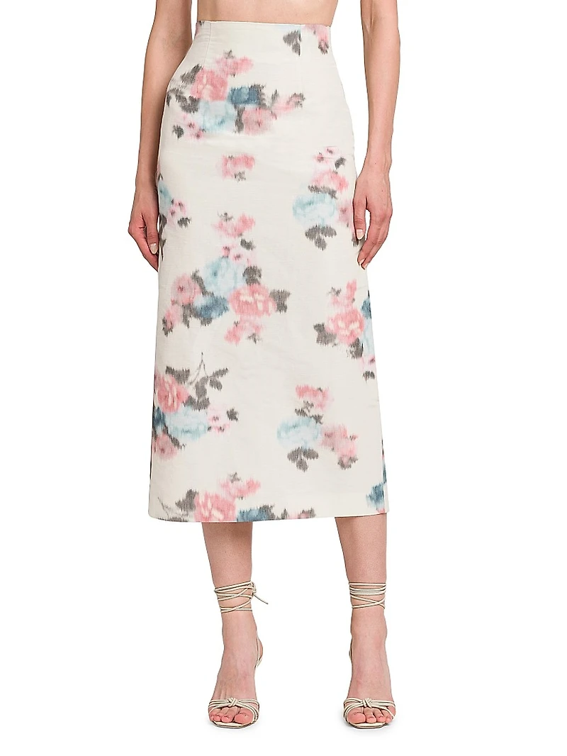 Floral Taffeta Pencil Midi-Skirt